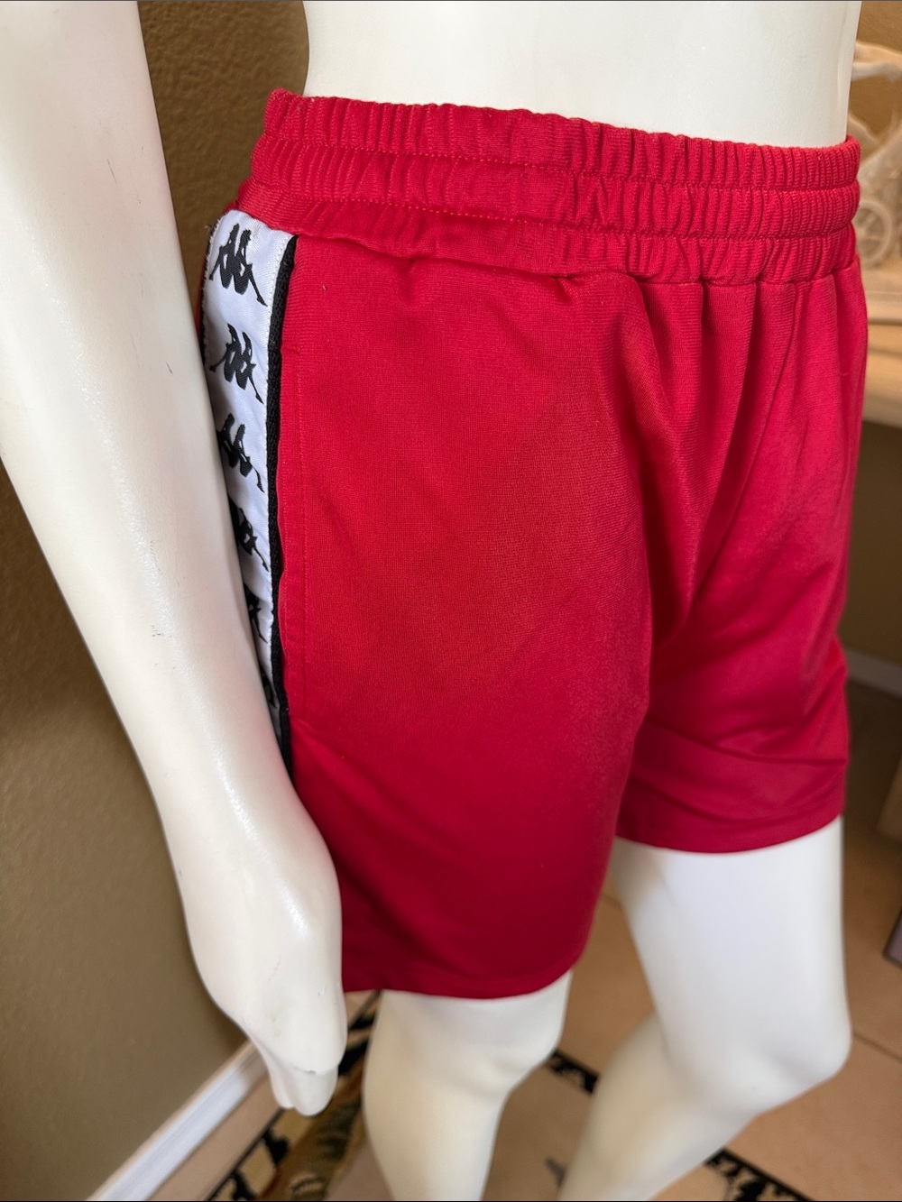 Kappa Red Athletic Shorts with Black Logo Tape - Picture 2 of 3